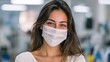 © Maryna - Cheerful Latina portrait wearing a surgical mask in a bright healthcare setting