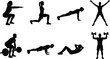 © Rokon - Black fitness and gym workout silhouette set featuring active men and women performing various strength training exercises