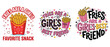 © MstSufia - Set of three cute illustrations with fries and text fries are a girls best friend and favorite snack vector fries t shirt