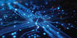 © Midul - Futuristic Blue Fiber Optic Circuit Board Technology Background with Glowing Digital Network Data Communication Lines and Electronic Hardware Connections