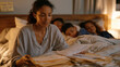 © Tania - Single mother of three sorts color-coded immigration case folders on a bed in a small apartment bedroom at night, her children asleep behind her, a legal aid hotline number written on a sticky note