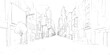 © pixel - Hand Drawn Vintage European House and Architectural Cityscape Sketch Vector Illustration with Historic Street Buildings Urban Landscape and Abstract Architectural Background