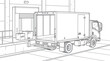 © Pollard - Delivery truck is positioned at a shipping bay for loading cargo boxes in a professional industrial environment.