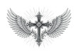 © Александр Михайлюк - Ornamental cross with gray wings and radiant line accents, cross, wings, ornament, gray, black, white, radiant, religious, symbol,