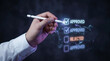 © moses - Hand using a digital stylus to select an approved status on a virtual interface.