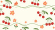 © Rodela - Cheerful summer background with a central white space surrounded by ripe cherries flowers and butterflies on a cream base.