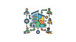 © Enak - A colorful illustration showing people collaborating on building a house