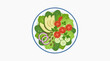 © Junior - Vibrant Salad Bowl: A fresh and colorful salad in a white bowl, featuring a delightful mix of avocado slices, cherry tomatoes, cucumber rounds, red onion rings, and a sprinkle of seeds.