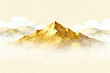 © tai - A picturesque image featuring golden mountain peaks enveloped in mist and clouds, creating a tranquil and aesthetic natural landscape.