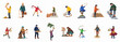 © Papat - Vector illustration set of diverse people enjoying various autumn outdoor activities like gathering leaves, walking, and playing in nature.