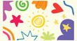 © amodha - Hand drawn colorful abstract organic shapes sun stars and heart doodle elements on light background.