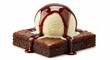 © lananh - Sweet rich brownie perfectly baked and generously topped with smooth vanilla ice cream and glossy chocolate sauce. AI Generated