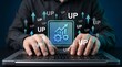 © emad - Upskilling and performance improvement. IT skill development and career growth alongside businessman using laptop computer for professional learning and training.