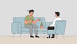 © Toriqul - Concerned man explains his problems to a professional therapist during a mental health counseling session in a cozy office environment.