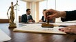 © Supernova - Legal contract review and approval with a judge's statue in the background representing justice and law