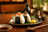 Gourmet Japanese Onigiri Rice Balls with Elegant Presentation