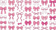 © Sujon Shah - Pink ribbon bow vector illustration set with cute coquette style knots hearts and outlines isolated on white background