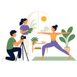 © KhairMohd - Professional photographer filming a woman practicing yoga in a bright studio.