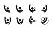 © gudangPIXEL - Black icons of people silhouettes with raised arms.