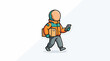 © Billy - A cartoon delivery person in an orange and teal jacket walks while holding a phone