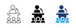 © Chelpanoff - Public speaking icon. Speaker presentation symbol. Simple pictogram for conference, lecture, seminar, keynote speech, audience event and business training.