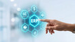 © kiatipol - Enterprise resource planning interface business process digital network hand point office technology data system management software finance operation inventory analytics human resource cloud