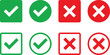 © Mst - Set of green check marks and red cross marks in circle and square shapes