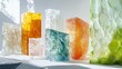 © John - Abstract display of innovative sustainable materials and biodegradable recycled polymer blocks for product design. generative ai