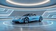© Rasel Ahmed - Sleek silver sports car in futuristic showroom