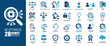 © RZVI - AI Ethics and Algorithmic Fairness solid icon set. Features scales of justice magnifying glass robotic arm and data privacy lock. Blue glyph vector icons for software.