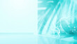 © noonekoon - Elegant tropical palm leaf shadows on bright cyan water background 明るいシアンブルーの水面に映るトロピカルなヤシの葉の影の背景