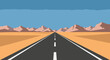 © ZAENAL - A flat vector illustration of a long straight road leading through a vast desert landscape.