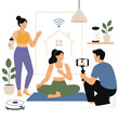 © sitiainab - Group of people filming yoga tutorial for social media content creation.