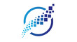 © kramik - A blue circular graphic design with a trail of digital square pixels