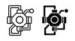 © MstLilima - Vector icon of a mechanical valve or industrial flow control component, featuring a central circular mechanism with connected piping and a control lever, flat design style