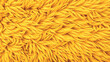 © Mixed Focus - A vibrant and captivating close-up of a plush, shaggy yellow textile, showcasing an intricate, fluffy texture with numerous fine, intertwining strands creating a rich, soft, and inviting background.