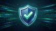 © milenofrigatto - Digital security shield with checkmark symbol and binary code background