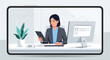 © Colin - Businesswoman working on tablet and computer in modern office
