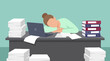 © AS_StockNation - Tired business employee sleeping on desk, suffering from work burnout and exhaustion