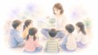 © Diamond Fuji - 笑顔の女性教師が子供たちに絵本を読み聞かせする楽しい保育園の風景