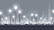 © kim jji - Stylized smart city skyline at night with glowing streetlights and autonomous cars on road against a gray background for mobility