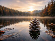 © MediaPro - Matin d'automne serein sur un lac gelé avec flocons de givre, reflet doré du lever du soleil sur l'eau tranquille