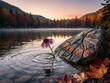 © MediaPro - Lac de montagne au lever du soleil en automne, reflet miroir parfait sur l'eau calme, paysage naturel serein et majestueux