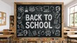 © Andriko - A classroom with a chalkboard reading back to school with desks