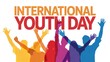 © Shazia - Colorful silhouettes of diverse young people raising their hands in celebration for the global international youth day graphic design poster