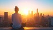 © Ardiansyah - Young woman practicing yoga and meditation in a peaceful morning ritual overlooking the modern urban cityscape at sunrise