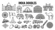 © Yudooo - Collection of India-themed doodles including landmarks, animals, and cultural elements