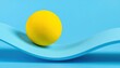 © nanskyblack - Yellow sphere balancing on curved blue structure, stability, equilibrium and motion concept