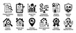 © Vladislav - Collection of black glyph icons representing property valuation, real estate appraisal, and home assessment concepts like market analysis, inspection reports, and price charts