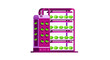 © Lutfi - Flat Vector Illustration of a Vertical Farm with Hydroponic Shelving and Purple LED Grow Lights for Indoor Urban Agriculture and Sustainable Smart Gardening